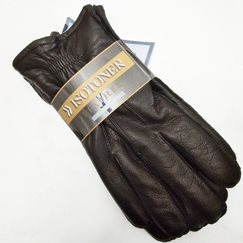 Isotoner Black Leather Gloves With Micro Terry Lining XL NWT